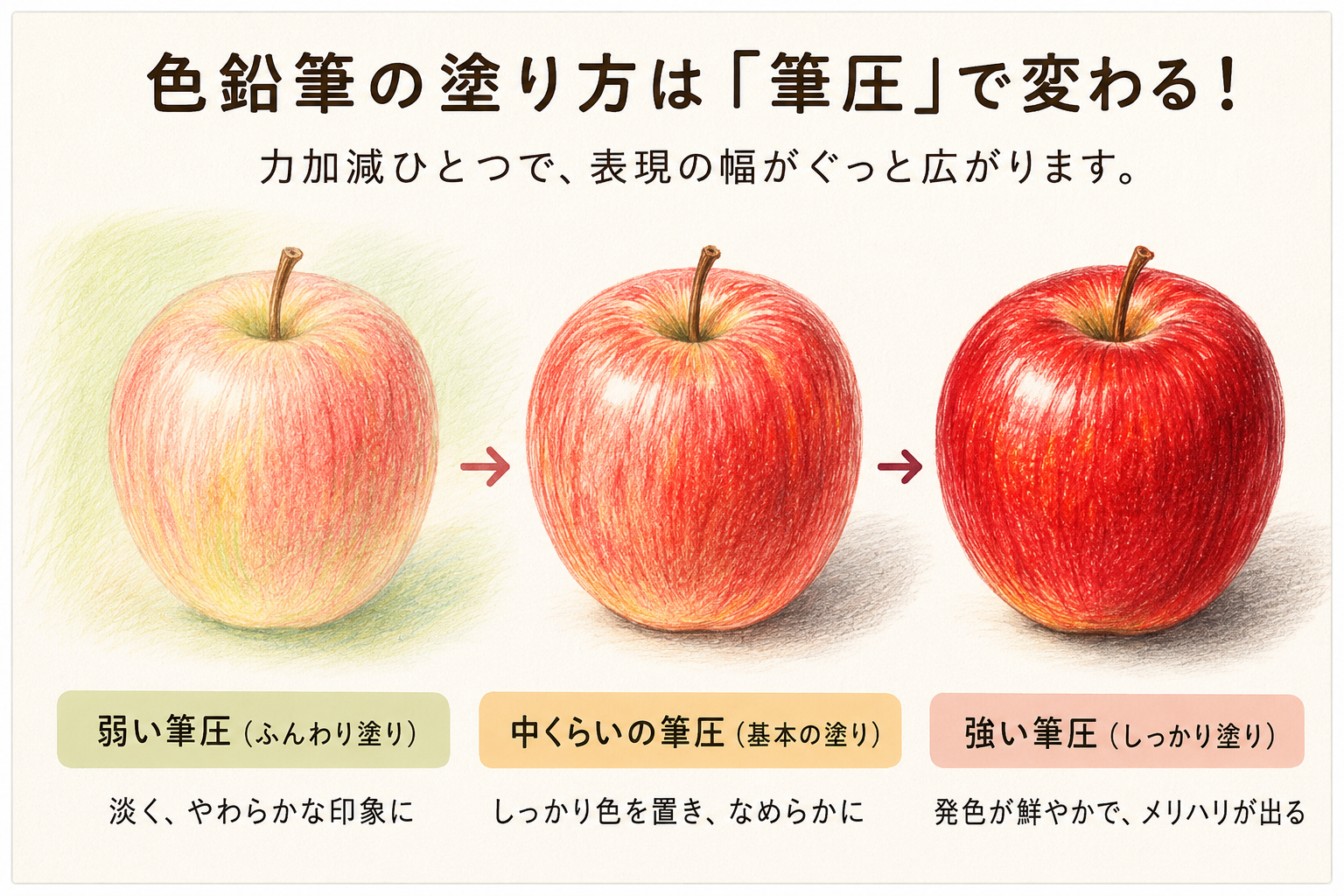 色鉛筆で描いた色とりどりのグラデーション