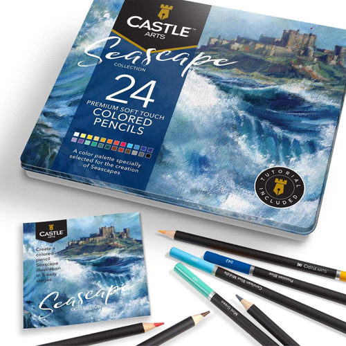 色鉛筆 24色 Seascape Castle Arts 缶ケース メイン画像