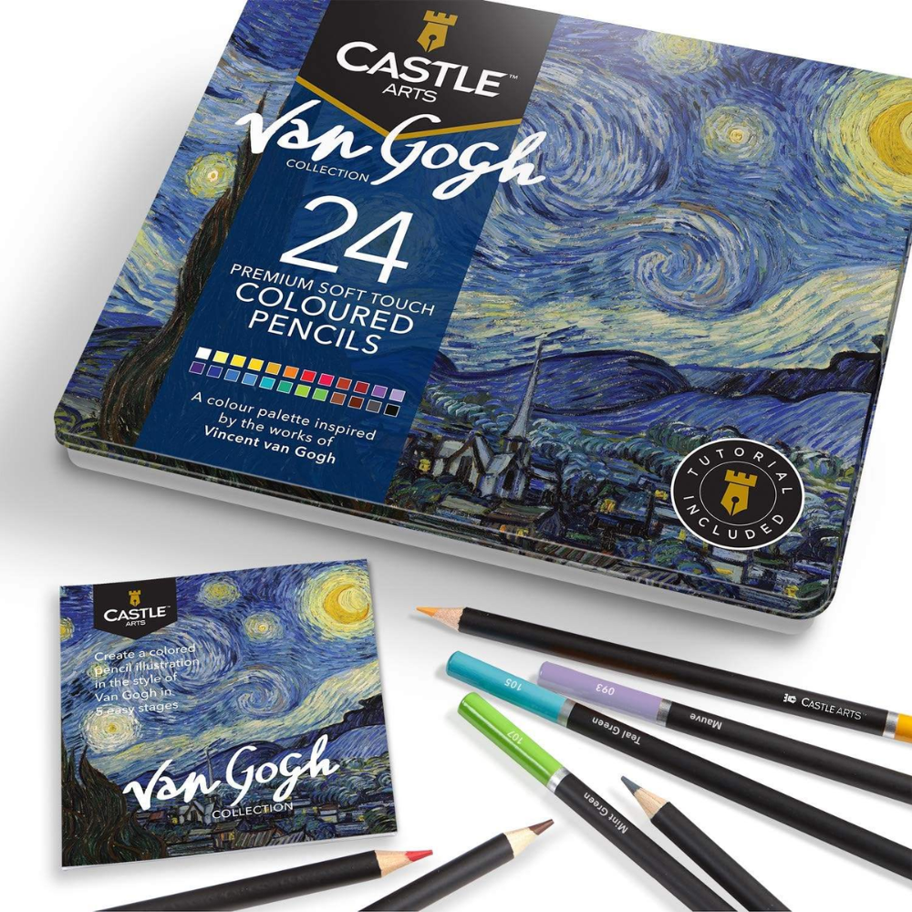 色鉛筆 24色 Van Gogh Castle Arts 缶ケース 星月夜デザイン メイン画像
