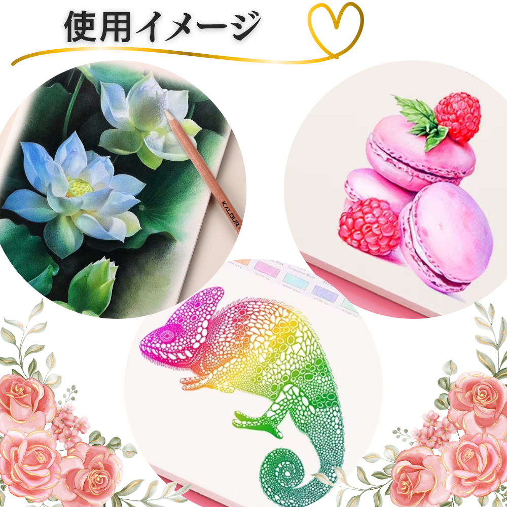 色鉛筆 72色 マカロンカラー 使用イメージ 塗り絵 イラスト
