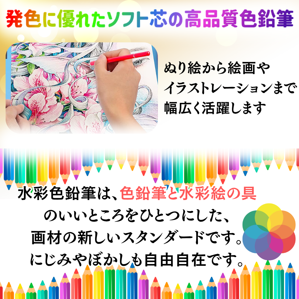 水彩色鉛筆 72色 特徴紹介 水彩画 使用イメージ